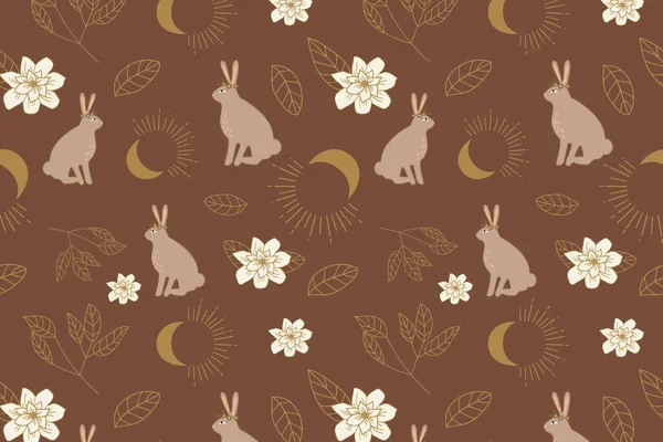illustration of seamless background with rabbits and flowers