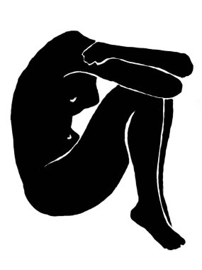 Kadın vücudunun el çizimi siyah silueti