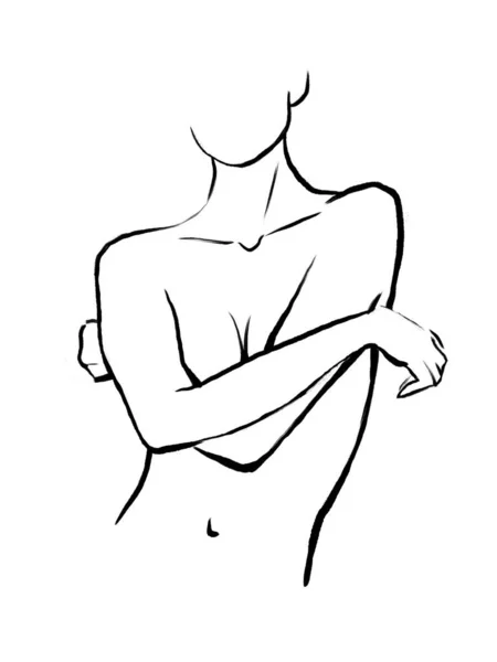 女性の体の黒いシルエットを描いた手描き — ストック写真