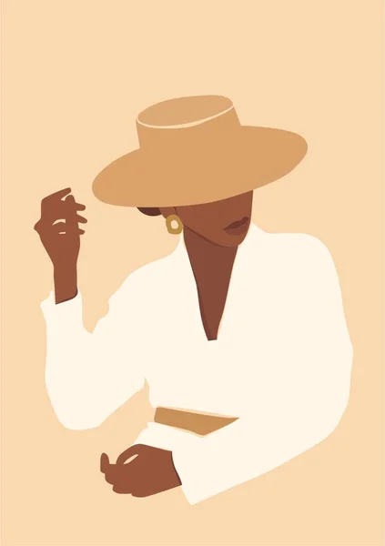 Illustration Vacker Svart Hud Kvinna Bär Hatt Stil Och Mode — Stockfoto