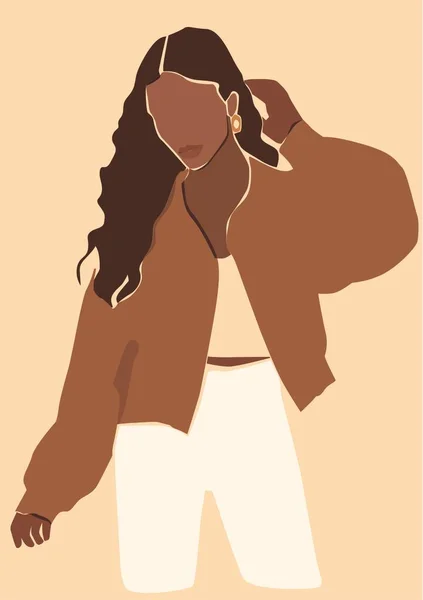 Abbildung Einer Frau Mit Schwarzer Haut Jacke Stil Und Mode — Stockfoto