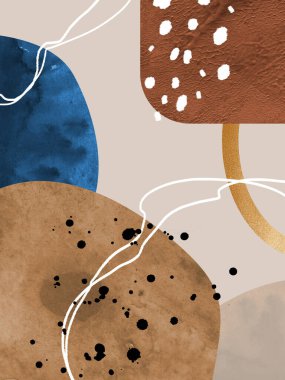 Bej kahverengi mavi boya desenli soyut arkaplan, boşluğu kopyala