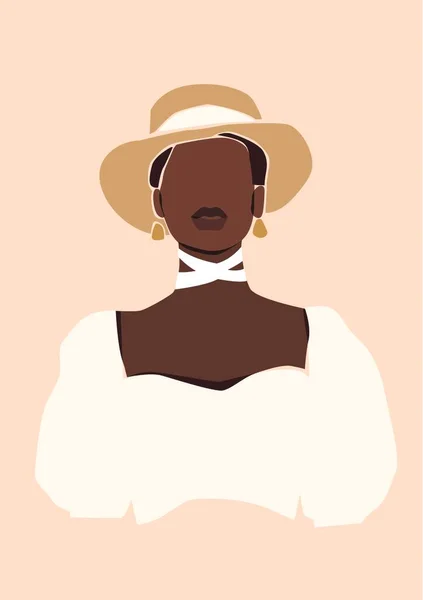 Ilustración Hermosa Mujer Piel Negra Que Usa Sombrero Estilo Moda —  Fotos de Stock