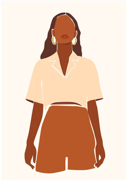 Ilustración Vectorial Hermosa Mujer Piel Negra Estilo Moda — Vector de stock