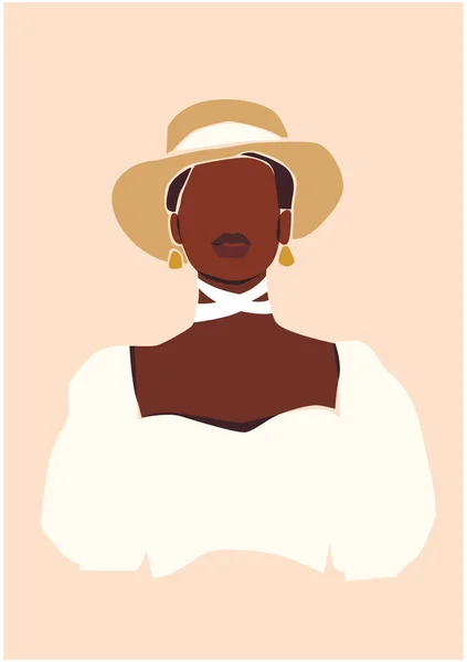 Ilustración Vectorial Hermosa Mujer Piel Negra Con Sombrero Estilo Moda — Vector de stock