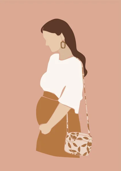 Těhotná Matka Ilustrace Barevném Pozadí Roztomilý Mladý Těhotná Žena Tisk — Stock fotografie