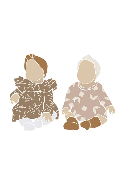 Модна Ілюстрація Двох Маленьких Дівчат — стокове фото