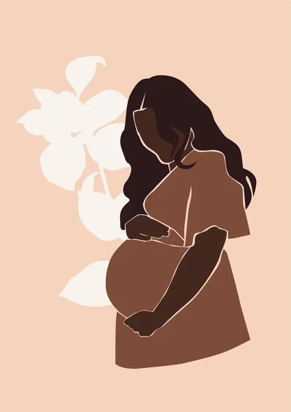 Těhotná Matka Ilustrace Květinami Pozadí Roztomilý Mladý Těhotná Žena Tisk — Stockový vektor