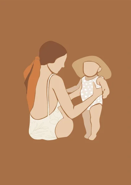 Annenin Kucağında Bebeğin Resmi — Stok Vektör