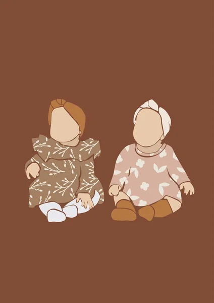Модна Ілюстрація Двох Маленьких Дівчат — стоковий вектор