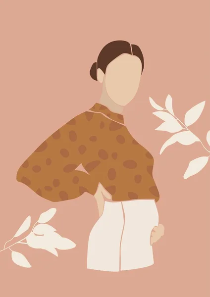 Hermosa Ilustración Madre Embarazada Con Flores Fondo Linda Mujer Embarazada — Vector de stock