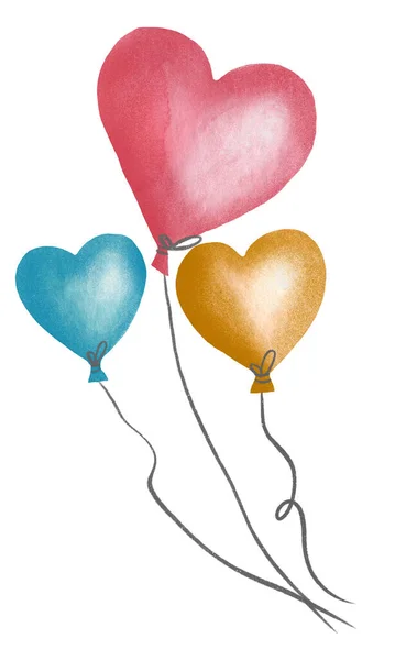 Akvarell Hjärta Ballonger Isolerade Vit Bakgrund — Stockfoto