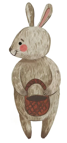 Akvarell Kanin Med Korg Isolerad Vit Bakgrund — Stockfoto