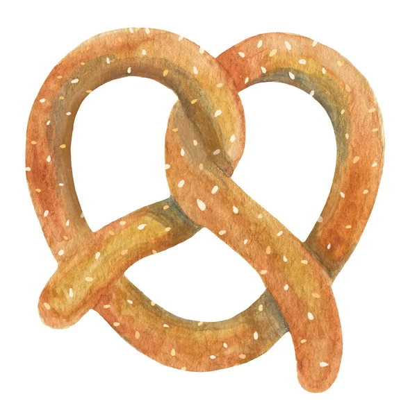 Waterkleur Pretzel Geïsoleerd Witte Achtergrond — Stockfoto