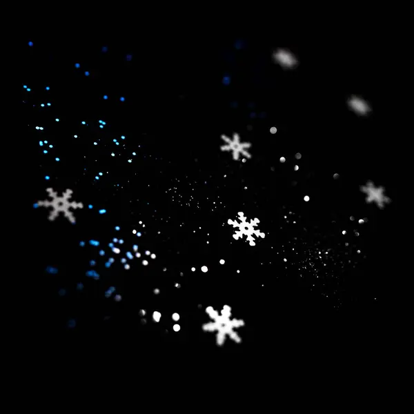 Abstrakter schwarzer Hintergrund mit isolierten Schneeflocken. — Stockfoto