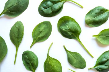 Beyaz bir arka plan üzerinde ıspanak yaprakları desen