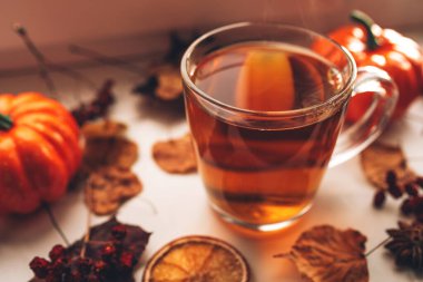 Sonbahar sıcak buharlı çayı..