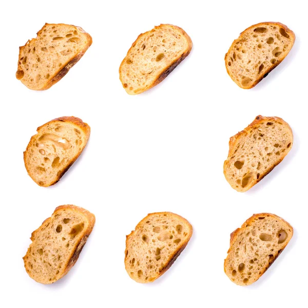 Quadro de pedaços de pão branco isolado sobre fundo branco . — Fotografia de Stock