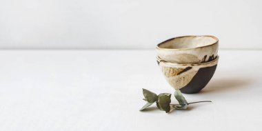 Handmade ceramics in the style of wabi sabi. clipart