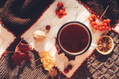 Sonbahar sıcak kahve ya da çay fincanı.