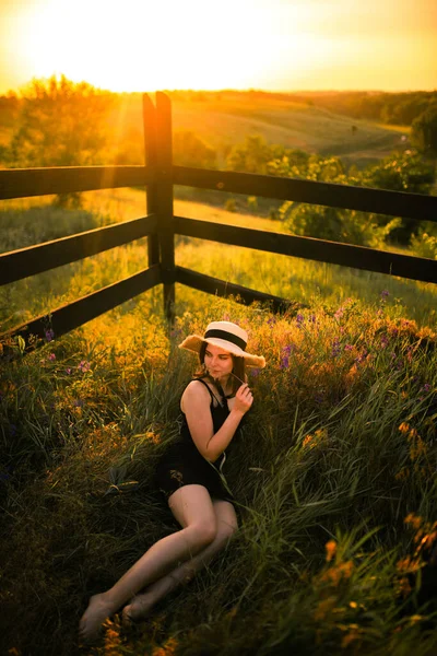 sun set photo of girl in the field, dress, sunset, depth of field, profile, women outdoors