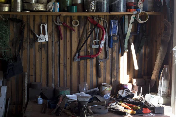 Interior Old Workshop Tools — Stock Photo, Image