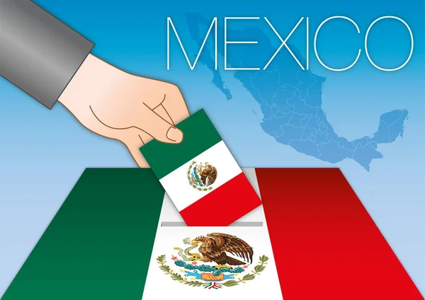 メキシコの選挙 投票箱フラグは マップし シール メキシコ — ストックベクタ