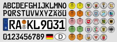 Germany car plate, numbers, letters and symbols, vector illustration