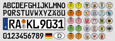 Germany car plate, numbers, letters and symbols clipart