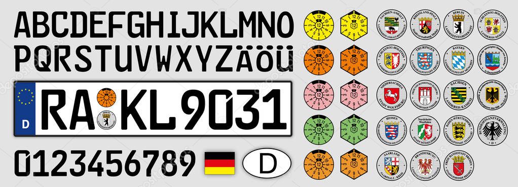 Germany car plate, numbers, letters and symbols