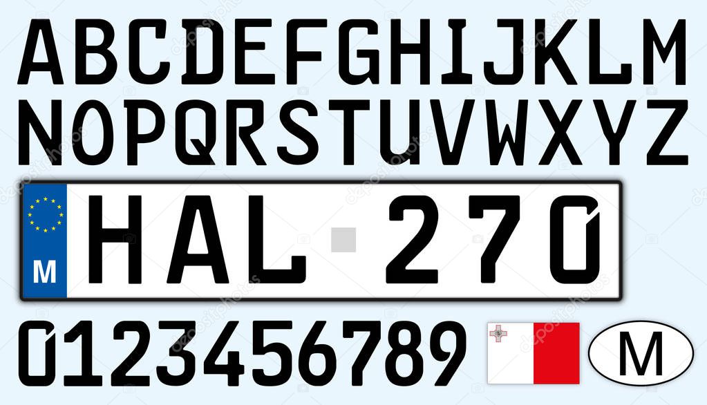 Malta car plate, letters, numbers and symbols