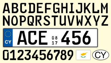 Cyprus car plate, letters, numbers and symbols clipart