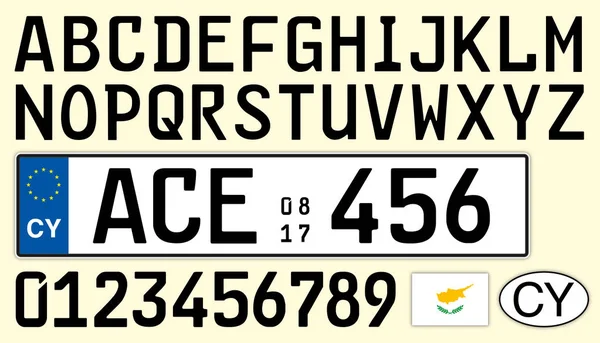 Кіпр Автомобіль Пластини Літери Цифри Символи — стоковий вектор
