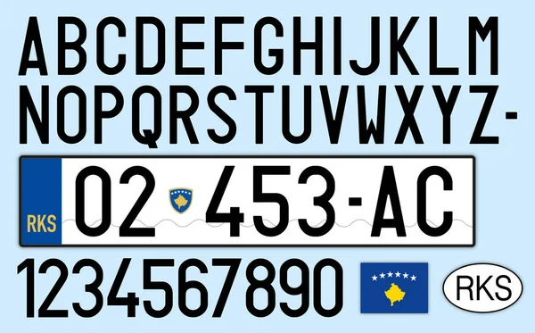 Płyta Samochód Kosowa Litery Cyfry Symbole — Wektor stockowy