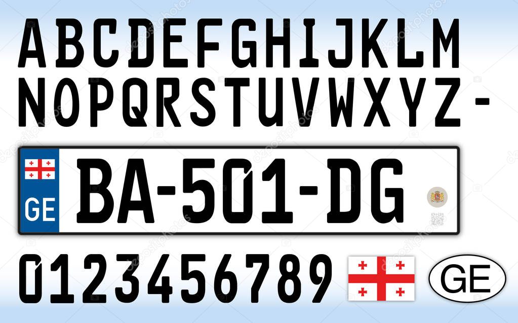 Georgia car plate, letters, numbers and symbols
