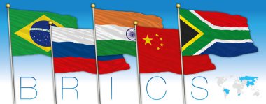 BRICS coutries bayrakları ve harita, vektör çizim