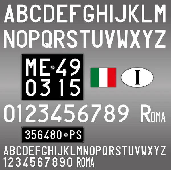 Італії Старі Держномер Авто Літери Цифри Символи Чорний Стиль Vintage — стоковий вектор