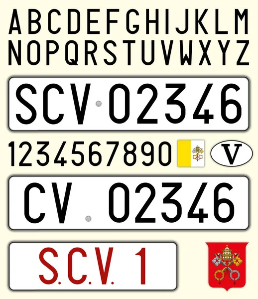 バチカン市国 車ナンバー プレート 数字および記号 — ストックベクタ