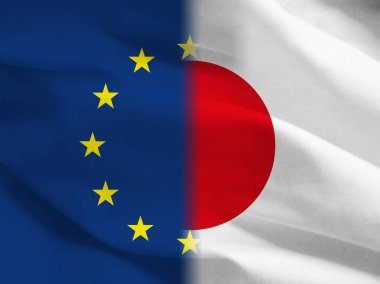 Japonya vs Europe bayraklar, illüstrasyon, serbest ticaret anlaşması Jefta