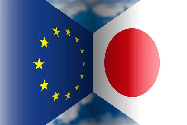 Japan Europe Flags Illustration Free Trade Agreement Jefta — Stock Vector