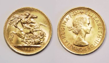 Queen Elizabeth, One british pound sterling gold, old type, 1964, gold bullion coin