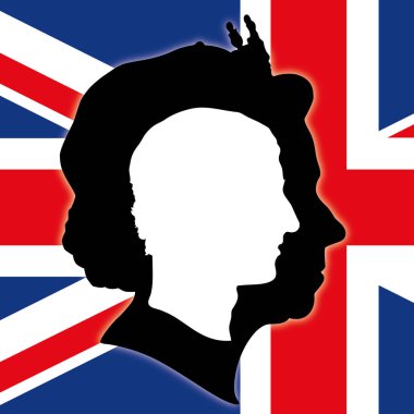 Charles of England dikey, İngiliz bayrağı ve Kraliçe Elizabeth, vektör çizim
