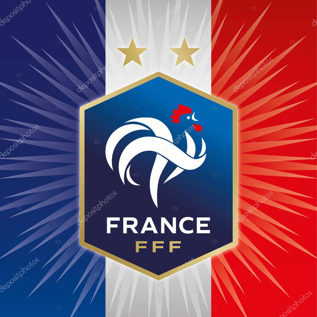 MOSCOW, RUSSIA, August 2018 - France win the Football World Cup, new official logo with two stars