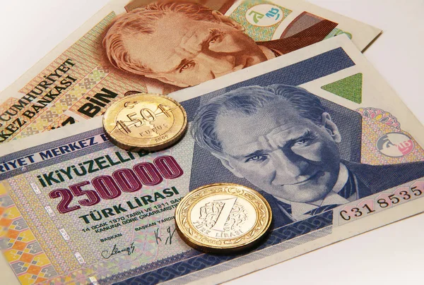 トルコのリラの硬貨と紙幣 トルコの通貨 — ストック写真