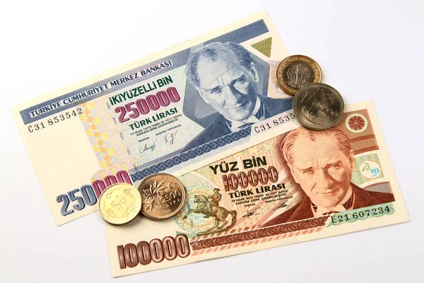 Monedas Billetes Lira Turca Moneda Turquía — Foto de Stock