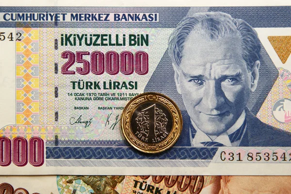 Moedas Notas Lira Turcas Moeda Turquia — Fotografia de Stock