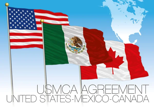 Usmca Agreement 2018 Banderas Estados Unidos México Canadá Vector Ilustración — Archivo Imágenes Vectoriales