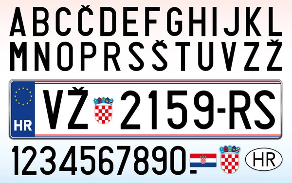 Tablic Rejestracyjnych Samochodów Chorwacja Litery Cyfry Symbole — Wektor stockowy
