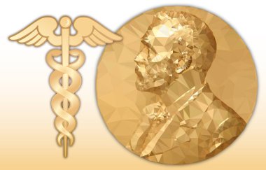 Nobel medicine award, gold polygonal medal and medicine symbol clipart