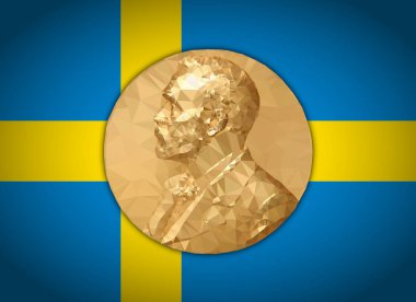 Gold Medal Nobel prize, graphics  elaboration to polygons with Swedish flag clipart
